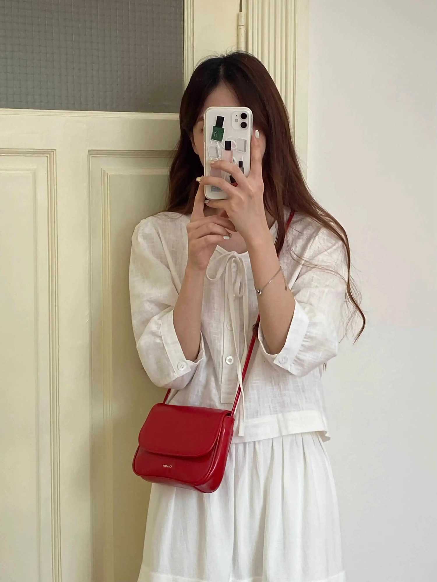 Women Mini Red Cross Body Bags Korean Casual Fashion Patent Leather Purse Versatile Solid Color Girls PU Shoulder BagT251213