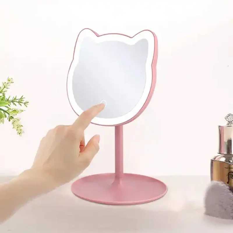 Desktop Cartoon Cat Led Light Makeup Mirror Portable Fashion Mini Electric Cosmetic Mirror for Personal and HomeT251213
