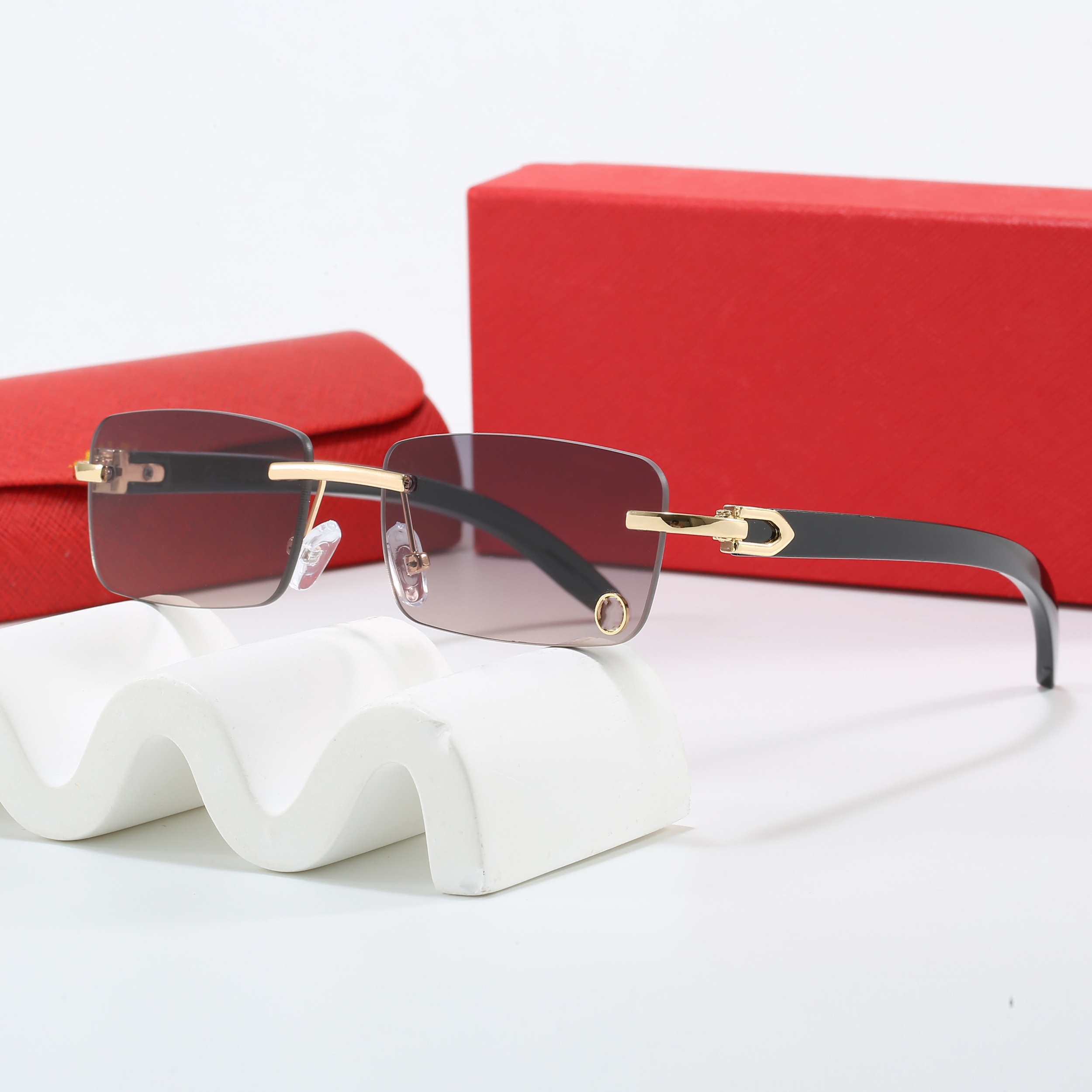 T2026 Rimless Unisex Driving Sunglasses - High Quality UV400 Lens Eyeglasses with C Decoration Z260306