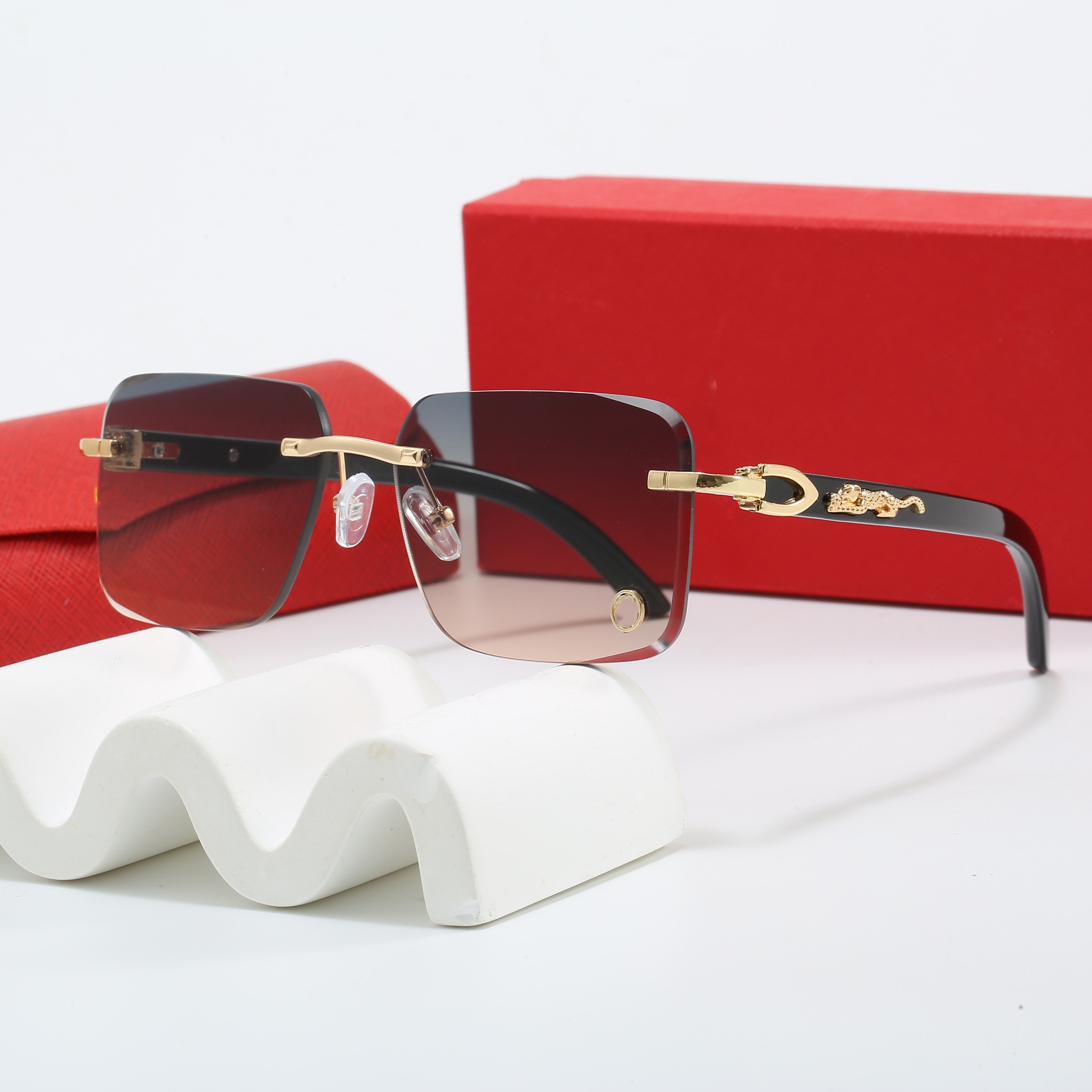 Designer Sunglasses for Men Women Frameless Metal Square Optical Frames Black, Grey, Blue, Transparent Lenses - Gold and Silver Sports Sun Eyewear Y26