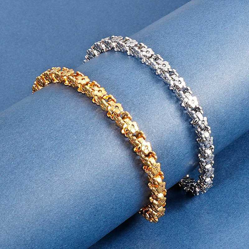 Punk Flower Shape Box Chain Female Gold Silver Color Stainless Steel Chain Link for Women Jewelry Braclet 2025 M251213