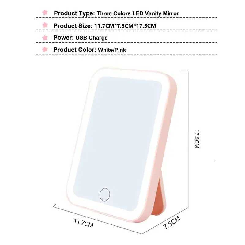 3 Colors LED Vanity Mirror with Touch Screen USB Rechargeable Dimming Makeup Mirror PortableT251213