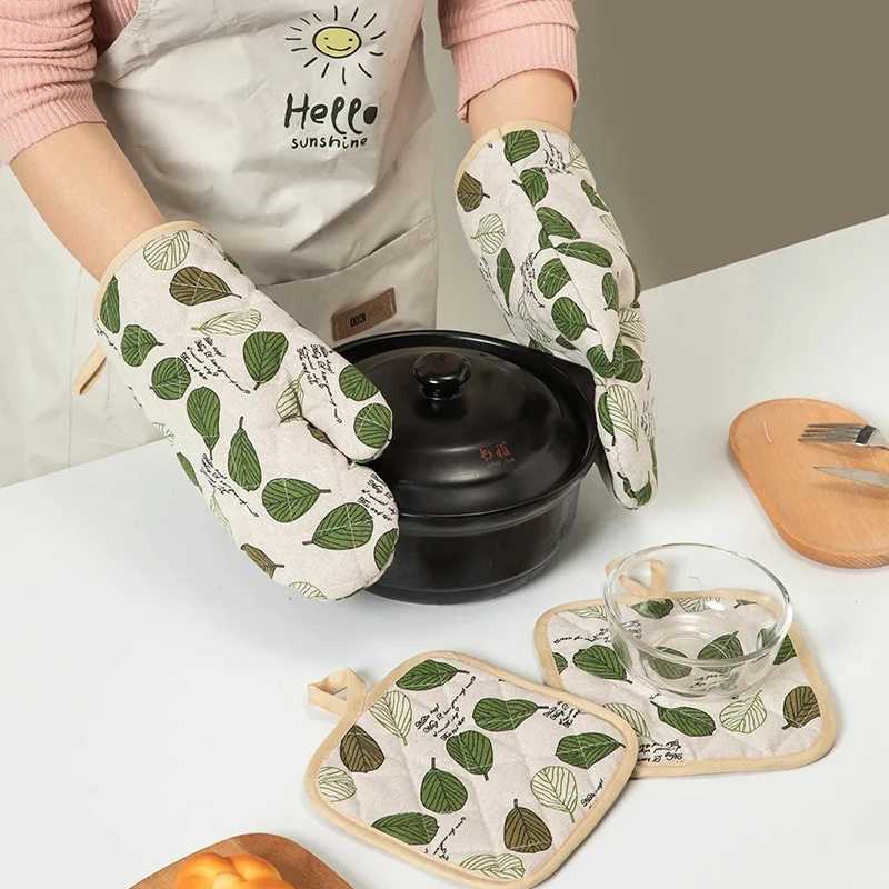 1pcs Thicke Oven Gloves Set Anti-scalding Simple Cotton And Hemp Microwave Oven Glove Baking Cooking Kitchen Tool H251212