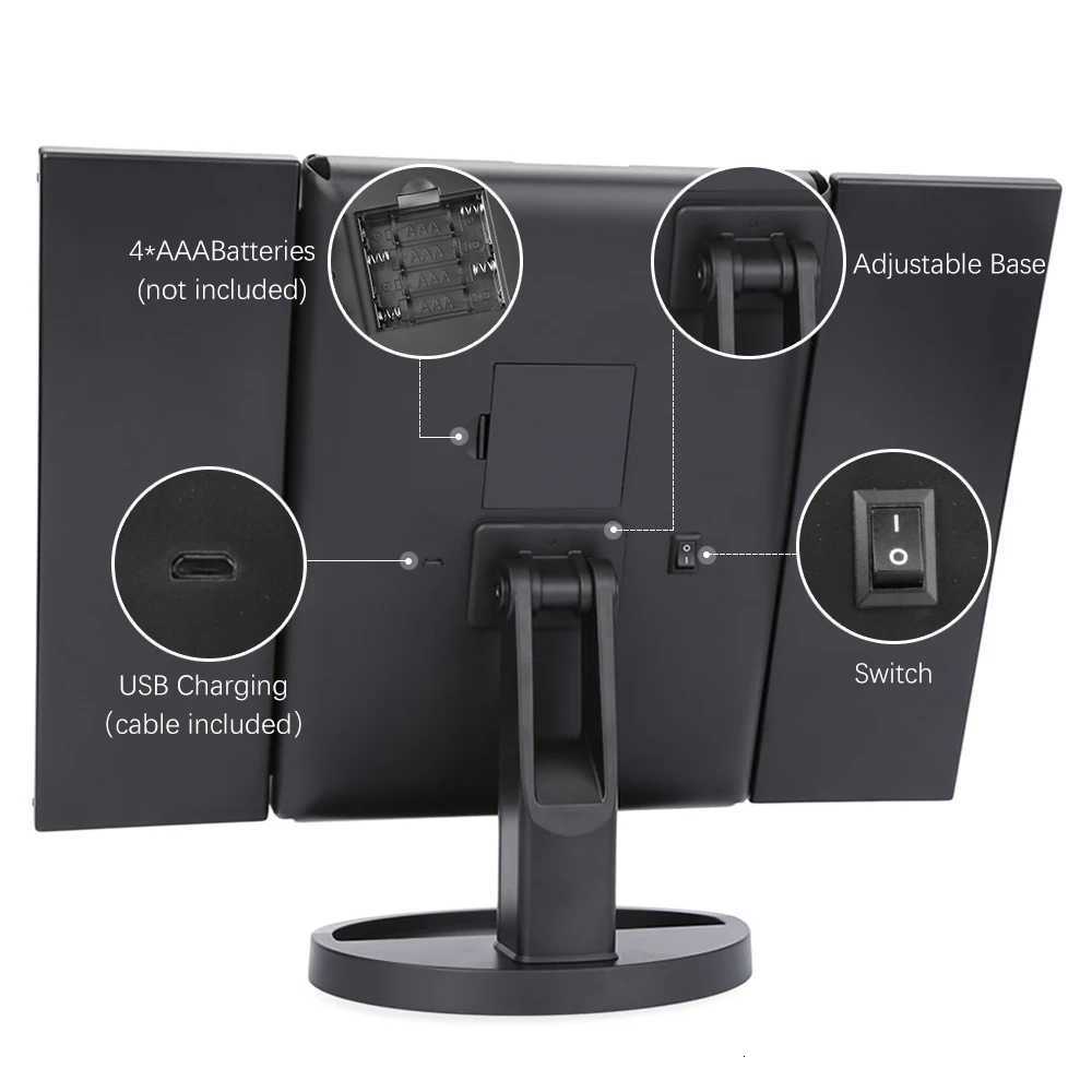 22 LED Light Makeup Mirror 2/3X Magnifying 3 Folding Cosmetic Mirrors Touch Screen Control Dressing Desktop Beauty Vanity MirrorT251213