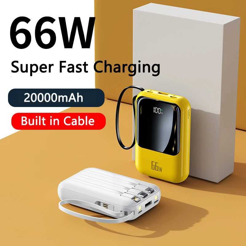 Power Bank 20000mAh 65W Fast Charging External Battery Back for iPhone 14 Redmi 9 Mini Powerbank Built in Cables H251213