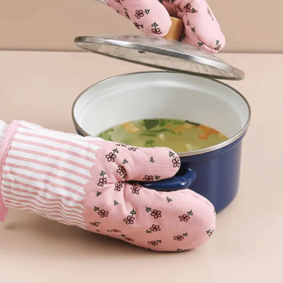 Household Printed Flower Dots Heat Insation Gloves Thicke Anti-Scalding Insation Gloves Microwave Gloves Kitchen H251212