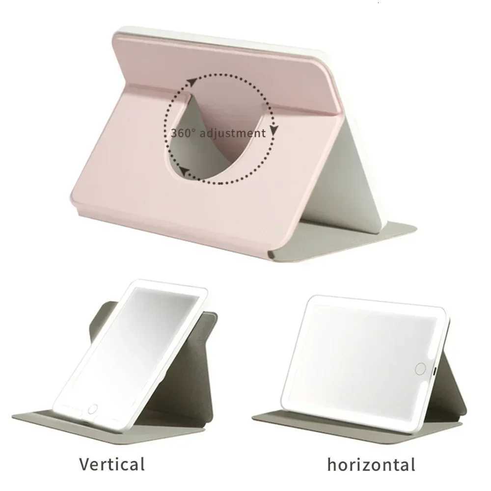 Rechargeable LED Lighted Makeup Vanity Mirror with Dimming Touch Sensor 360 Degree Frame Rotation with Waterproof Leather CaseT251213