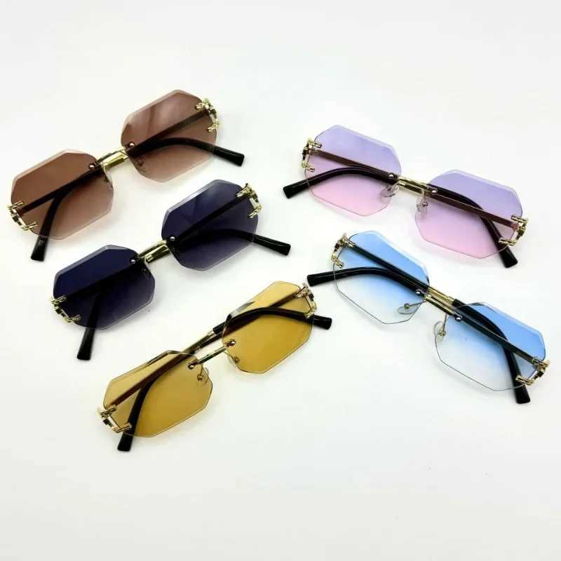 Vintage Rimless Sunglasses Women Men Brand Designer Polygon Sun Glasses Female Trendy Rectangle Cutting Len Shades Eyewear UV400T251213