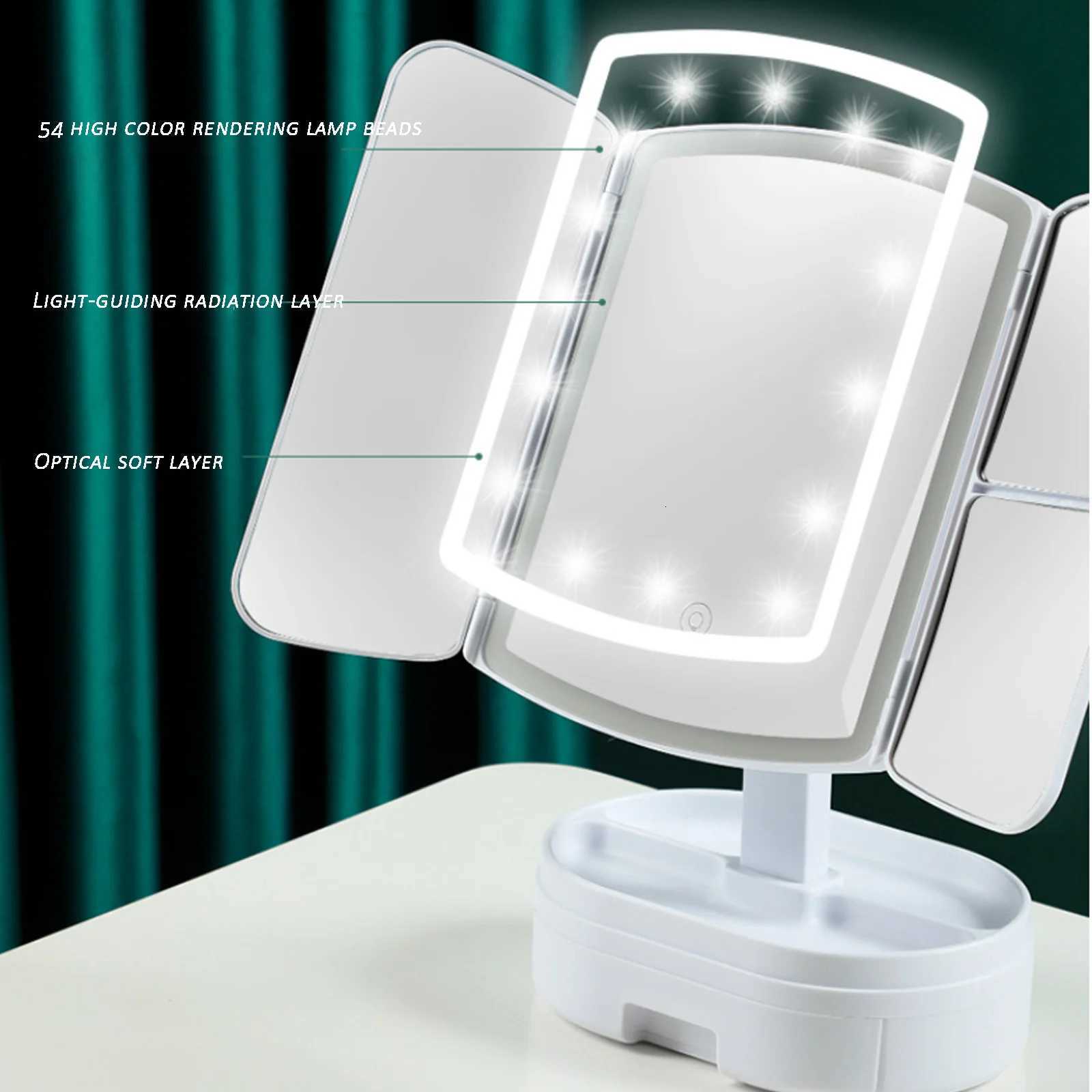 Fill Light Makeup Mirror LED Touch Mirror Desktop LED Light Smart Foldable Makeup Mirror With Drawer For Travel HomeT251213