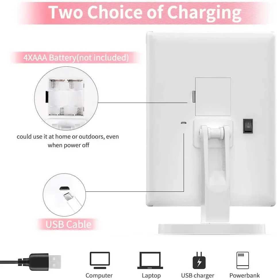 2X 3X Magnification Makeup Mirror Triple Told 22LED Lampstand Vanity Mirror Supports USB and Dry Battery Charging Square MirrorT251213