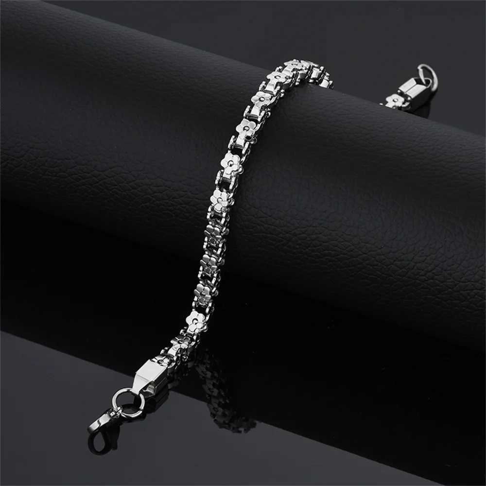 Punk Flower Shape Box Chain Female Gold Silver Color Stainless Steel Chain Link for Women Jewelry Braclet 2025 M251213
