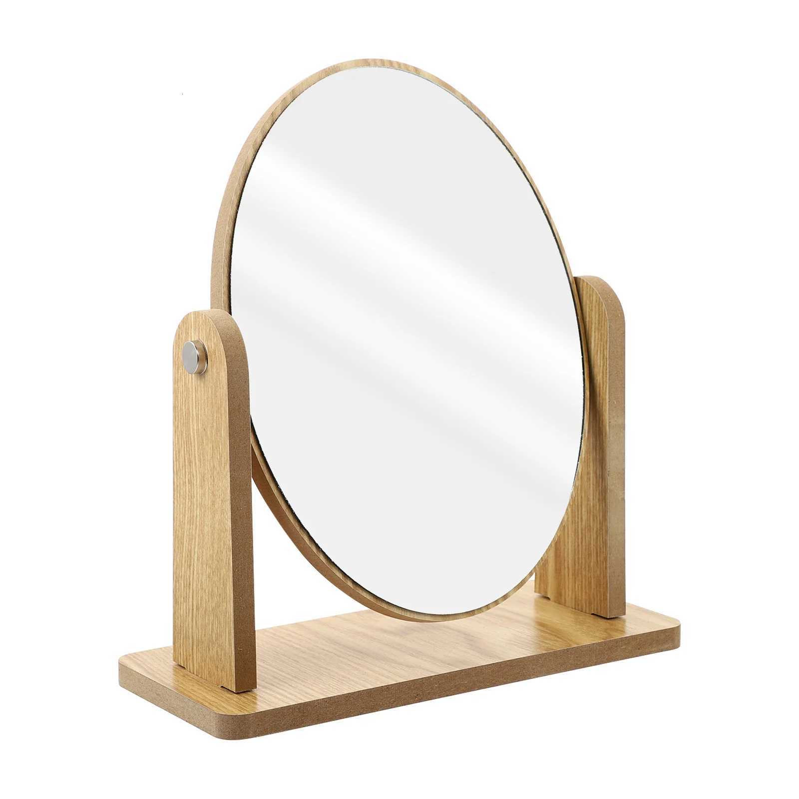 Wooden Swivel Tabletop Vanity For Bathroom Bedroom Dresser Oval Desk Mirror For Women Wood Makeup Mirror Tabletop WoodT251213