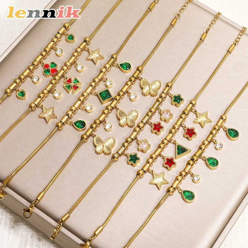 LENNIK Star Flower Stainless Steel Beaded Womens Emerald Zircon Daily/Work Eye-Catching Perfect GiftLimited Offer M251213