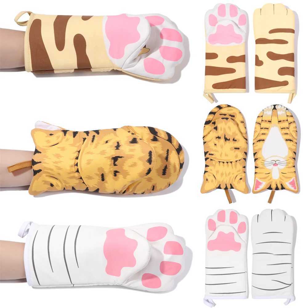1PC Long Cotton Baking Insation Gloves 3D Cartoon Cat Paws Oven Mitts Microwave Heat Resistant Non-Slip Kitchen Gloves H251212