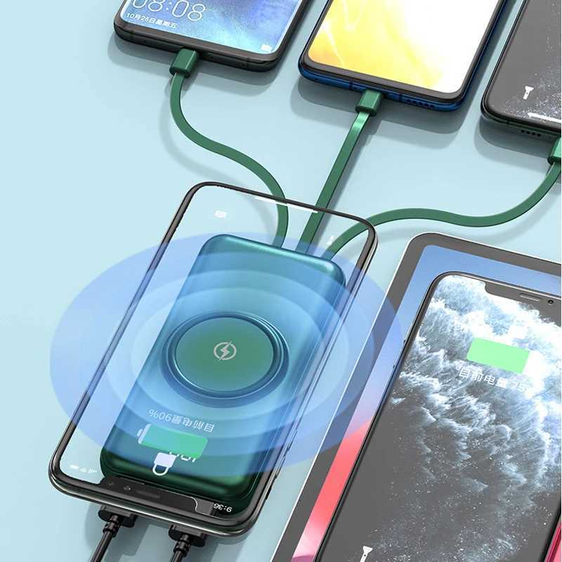20000mAh Wireless Power Bank Built in Cable Portable Fast Charging Powerbank for iPhone 15 X S24 Poverbank H251213