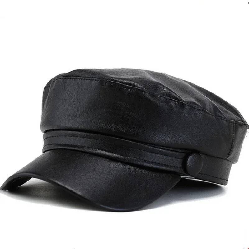 Ladies New Trendy Casual Pu Leather Flat Top Beret Women Men Octagon Hat Hot Sale ddmythur
