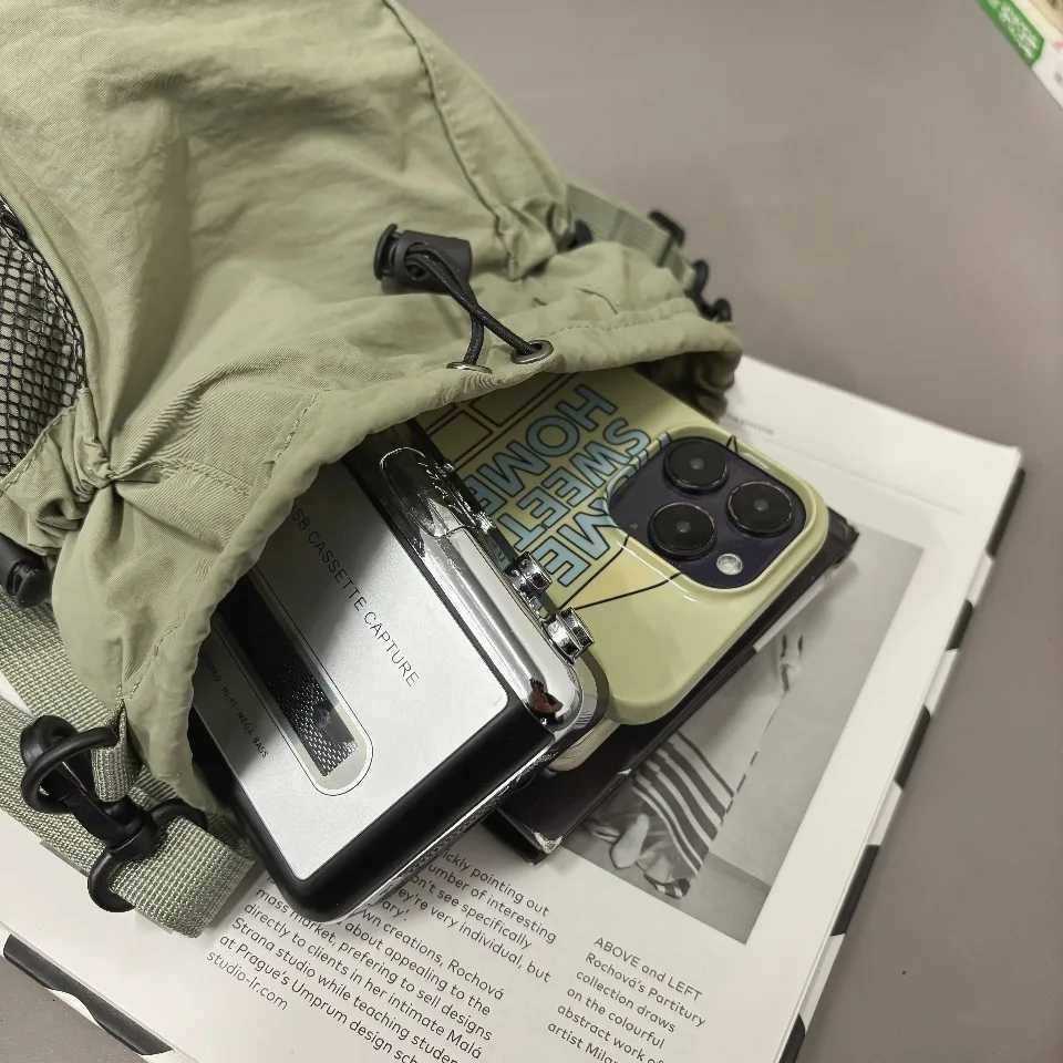 Lightweight Bucket Crossbody Bag for Women Nylon with String Opening Interior Phone PocketT251213