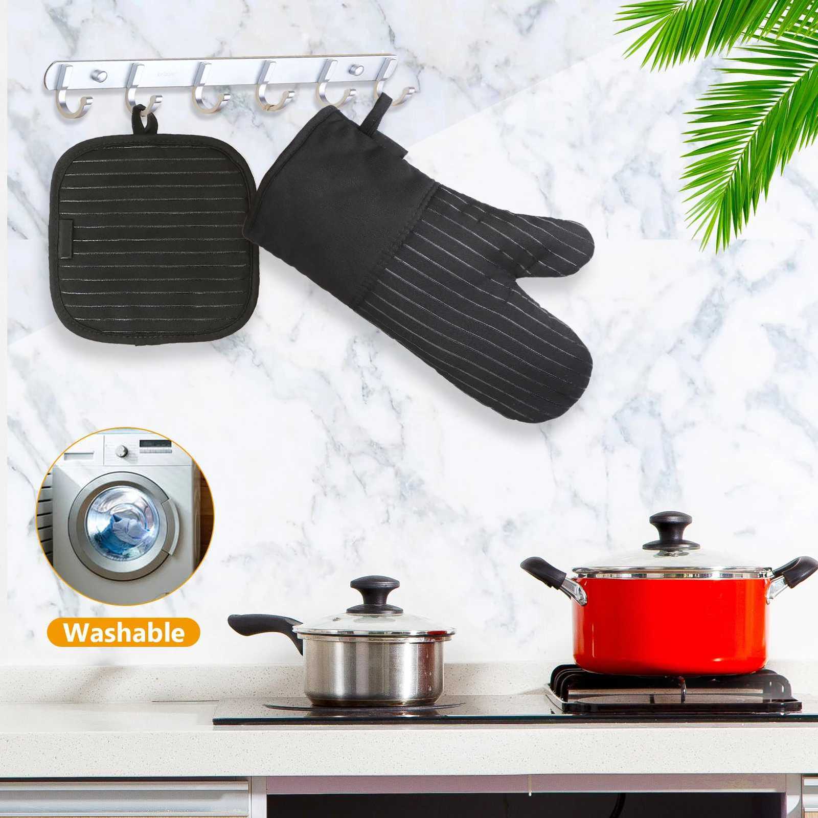 Aoresac Cotton Silicone Oven Mitts Heat Resistant Non-Slip Barbecue Gloves Kitchen Oven Gloves Potholders 1 Pair Oven Mitts 2 Po H251212