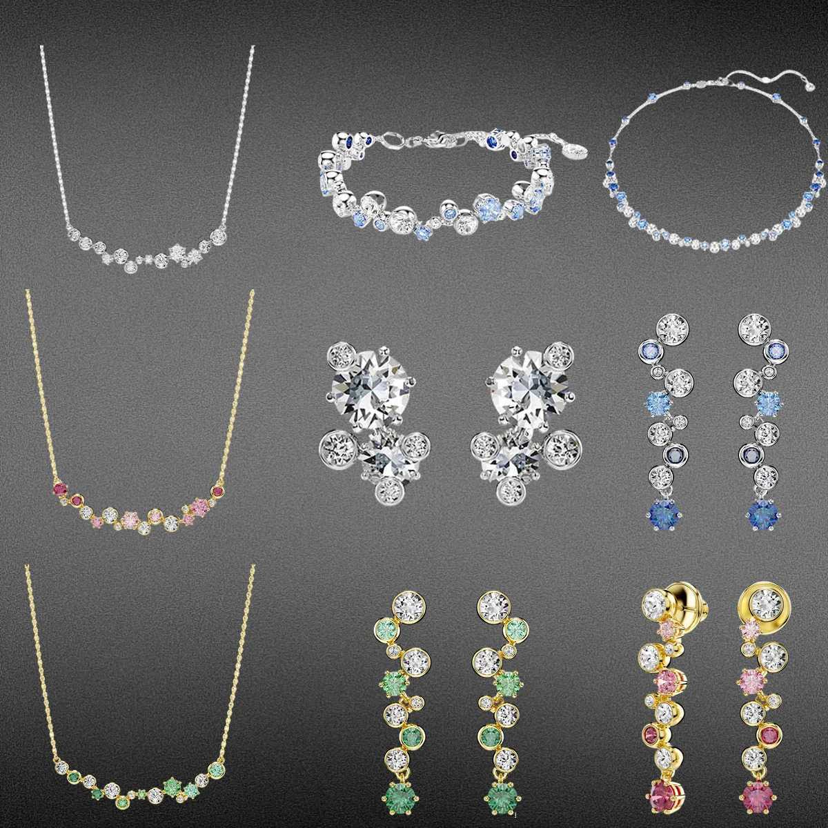 2025 New Luxury Zircon Colored Necklace Pendant Earnail Mixed Cutting Design for Daily Dressing Party Banquet Essential M251213