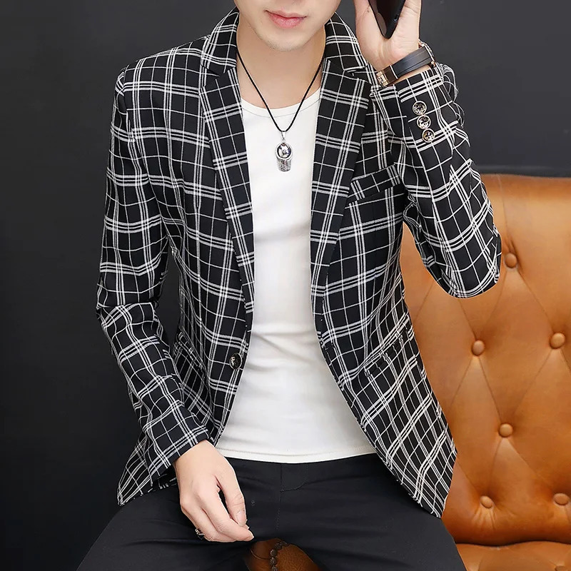 Mens British Style Checkered Suit Casual High-End Spring Autumn Small Plankton Handsome Coat 251211