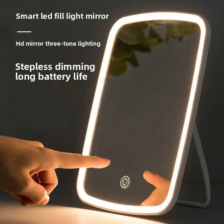 LED Makeup Mirror with Stand Touch Screen 3 Colors Rechargeable Vanity Mirror Portable Tabletop Travel Dimming Cosmetic MirrorT251213