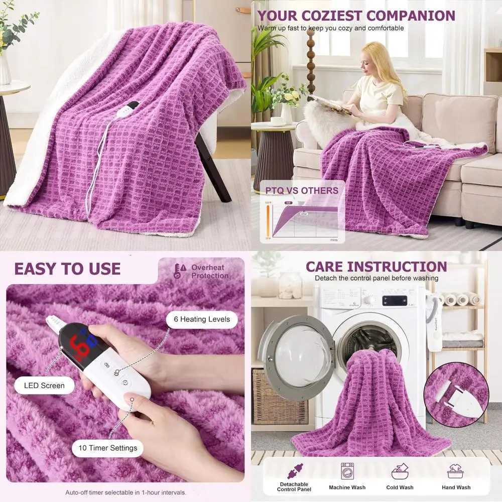 Purple Electric Heated Blanket with 6 Heat Levels 10 Timer Options Ultra-Soft Faux Fur Machine Washable Ideal Gift 62x84 Y251212