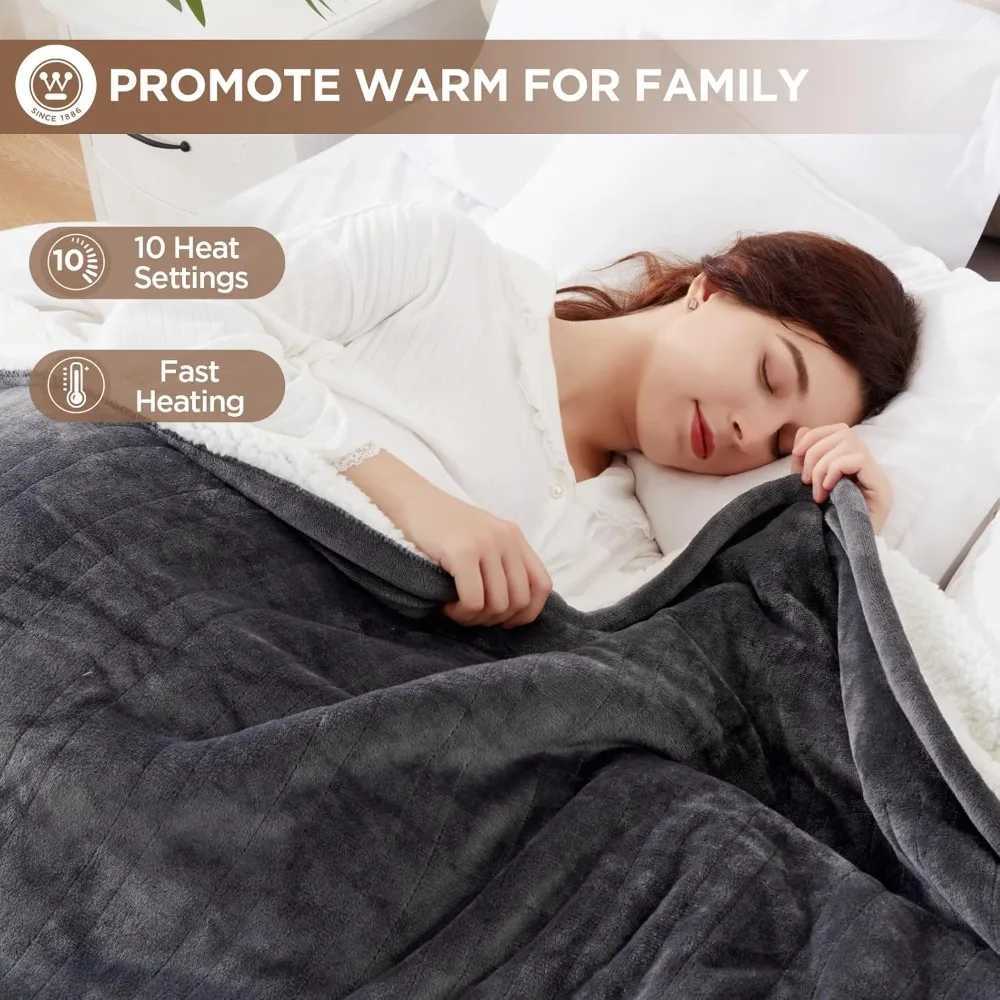 Heated Blanket Full Size Soft Flannel to Sherpa Electric Blanket with 10 Heating Levels 1-12 Hours Auto Shut Off Fast Heating Y251212