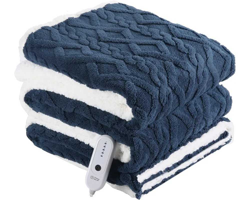Twin Size Electric Heating Blanket with 10-Hour Auto Off 5 Heat Levels Overheat Protection in Navy Blue Y251212
