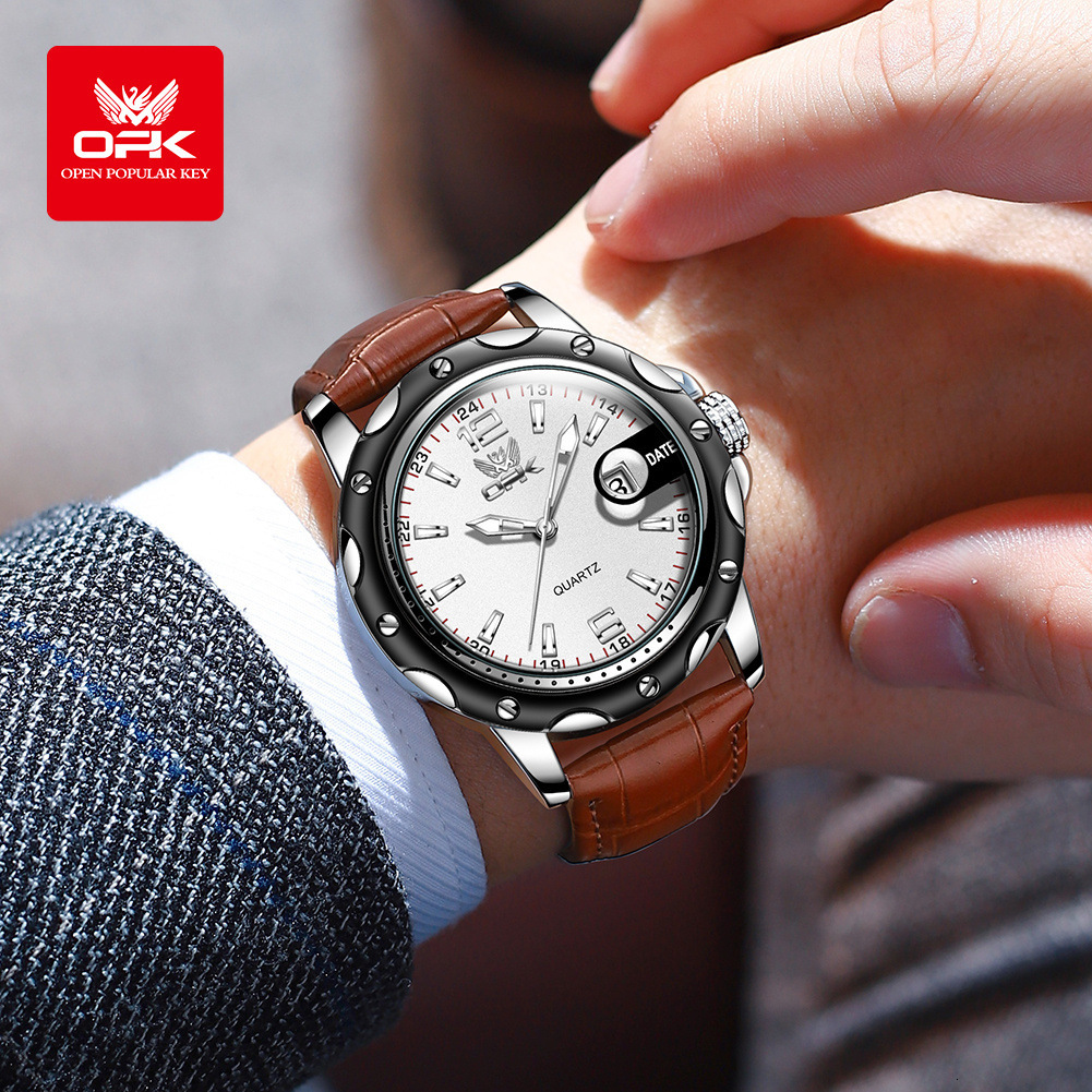 OPK Designer Watches Free Shipping Wholesale: Fashionable, Waterproof, Luxury Outdoor Sports Magnifying Glass, Calendar, Luminous Men's Leather Strap Watches