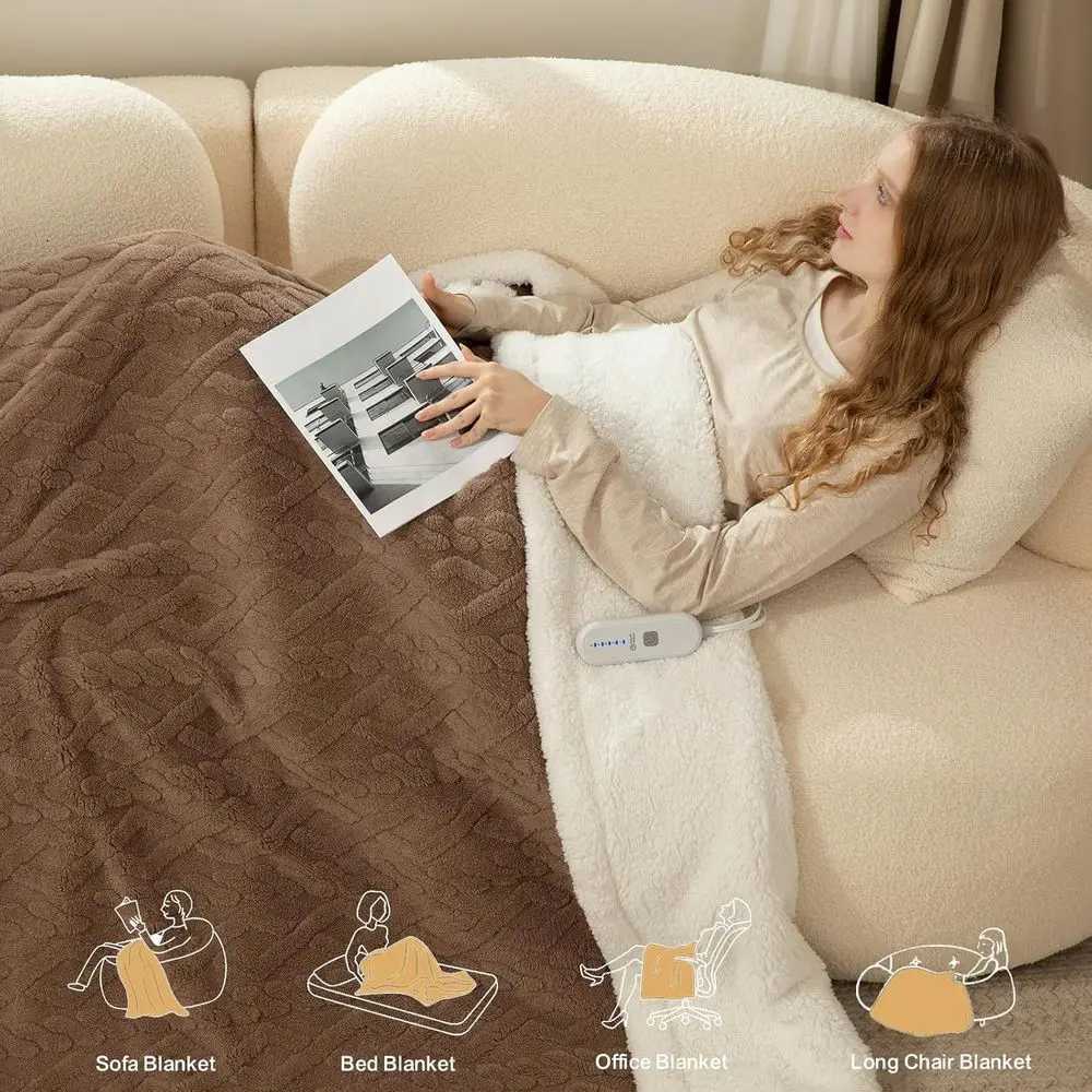 62x84 Brown Twin Sherpa Electric Blanket - 5 Heat Levels 10-Hour Auto-Off Washable ETL Certified for Winter Comfort Y251212