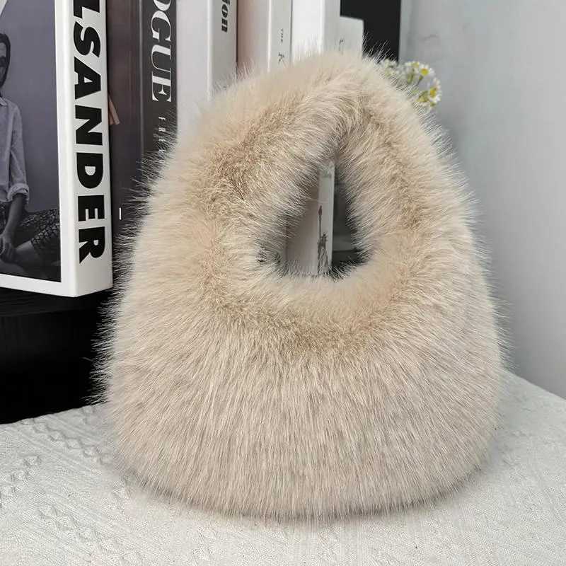 Winter Soft Plush Half Moon Bag Faux Fur Party Clutch Bag Lady Handbags Fluffy Female Winter Purse Casual Tote BagT251213