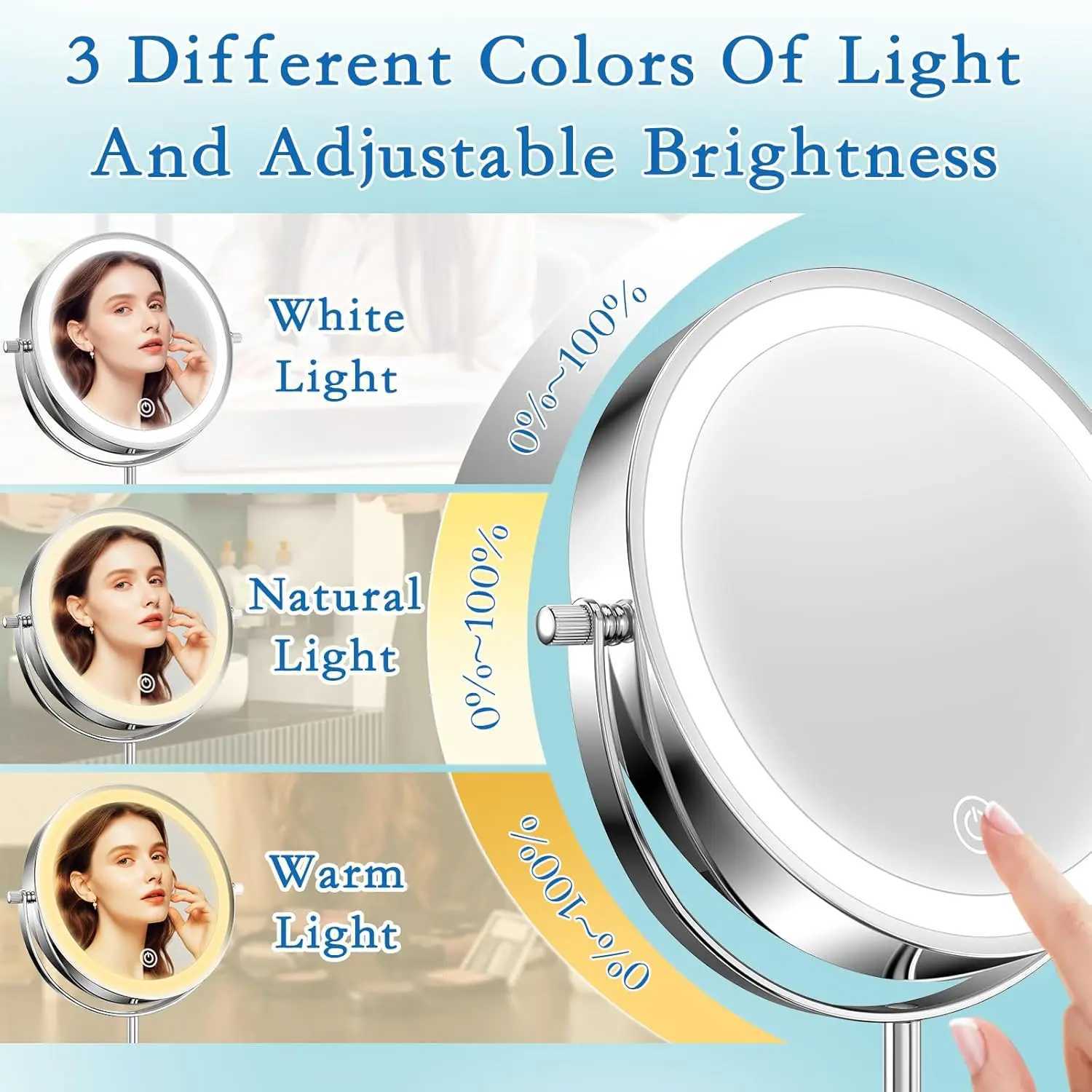 8 Lighted Makeup Mirror Vanity Mirror 2000mAh Rechargeable Height Adjustable 1x/10x Magnifying Double Sided Mirror Women GiftT251213