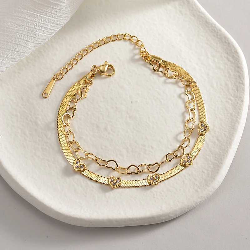 Vintage Stainless Steel Blade Chain s Fashion Cubic Zirconia Double Layer Heart Chain s Women Jewelry M251213