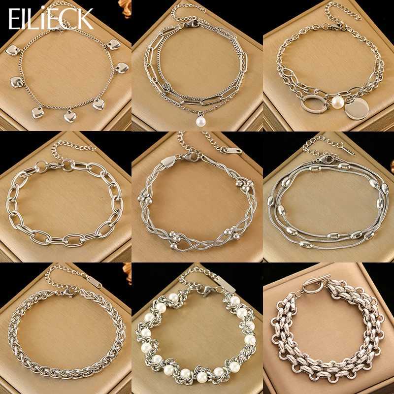 EILIECK 316L Stainless Steel Silver Color Chain Thick Bangle Waterproof Jewelry Statement Metal Wrist Chain Girls Gift M251213