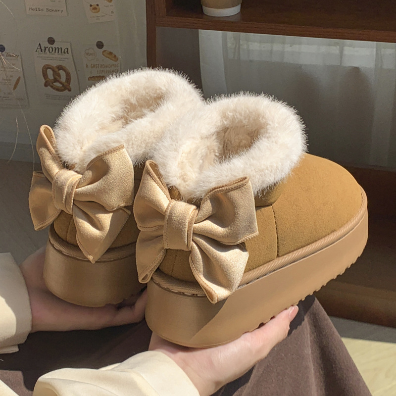 Free Shipping Winter Designer New Style Outdoor Versatile Plush Lined Platform Women Snow Boots Bowknot Multiple Color Options