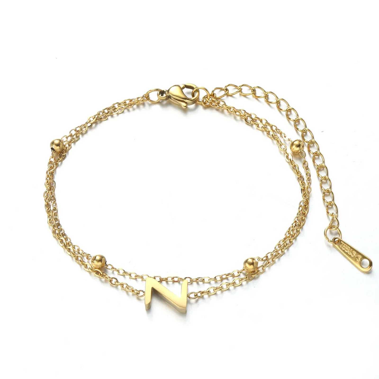 New Fashion A-Z Letter Double Layer s Simple Stainless Steel Gold Silver Color Initials for Women Birthday Gift M251213
