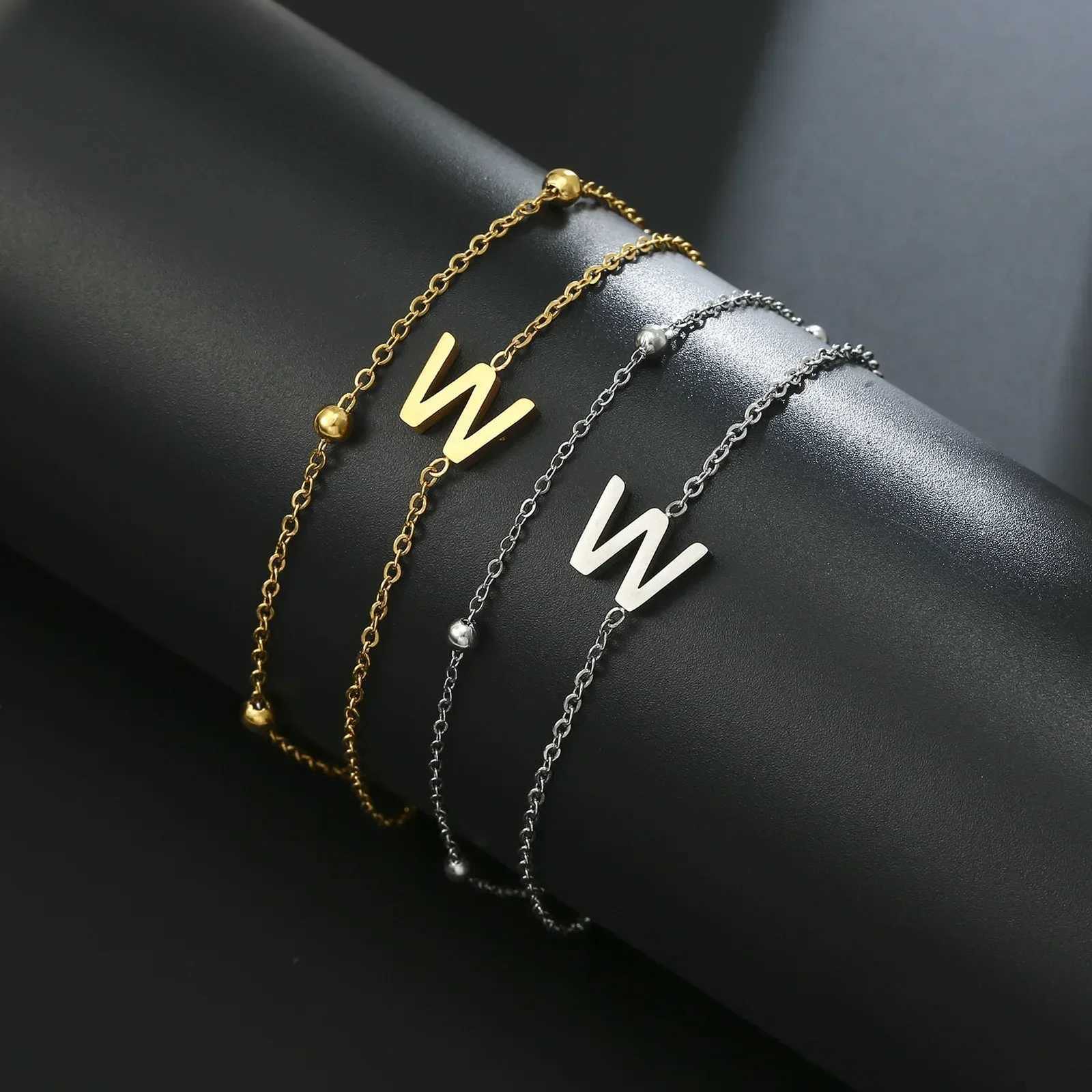 New Fashion A-Z Letter Double Layer s Simple Stainless Steel Gold Silver Color Initials for Women Birthday Gift M251213
