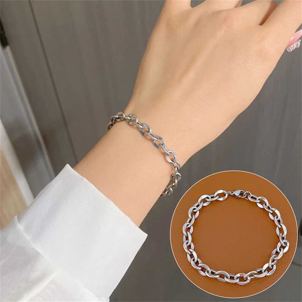Punk 6mm Fish-mouth Shape Chain Female Gold Silver Color Stainless Steel Hand Chain s for Women Jewelry Gift M251213
