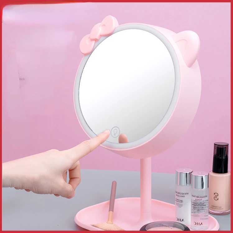 Pink Cat Makeup Mirror with Led Mirrors Standing Mirror Touch Screen Vanity Mirror Adjustable Light Desk Cosmetic MirrorsT251213