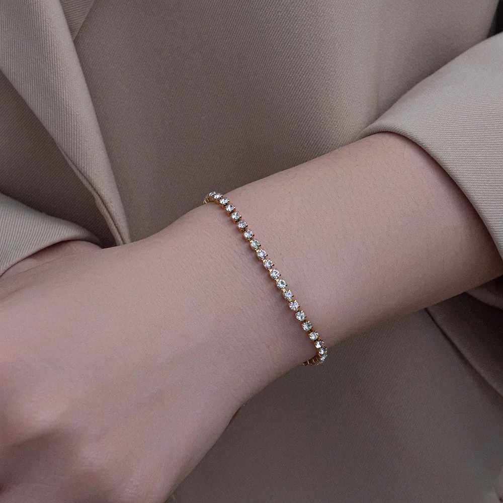 316L Stainless Steel White Sparkling Zircon Chains For Women Fashion Girls Wrist Jewelry Gifts M251213