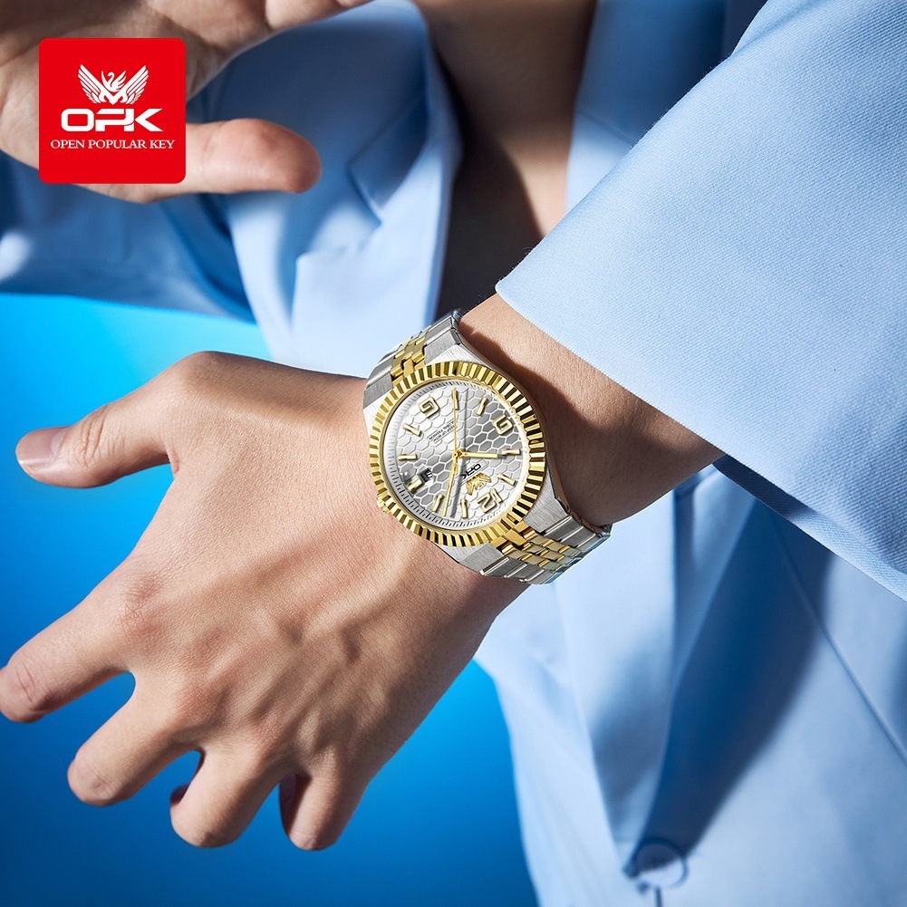 The New OPK Designer Men's Watch Features A Simple, Fashionable And Elegant Quartz Watch And A Calendar Luminous Waterproof Men's Watch