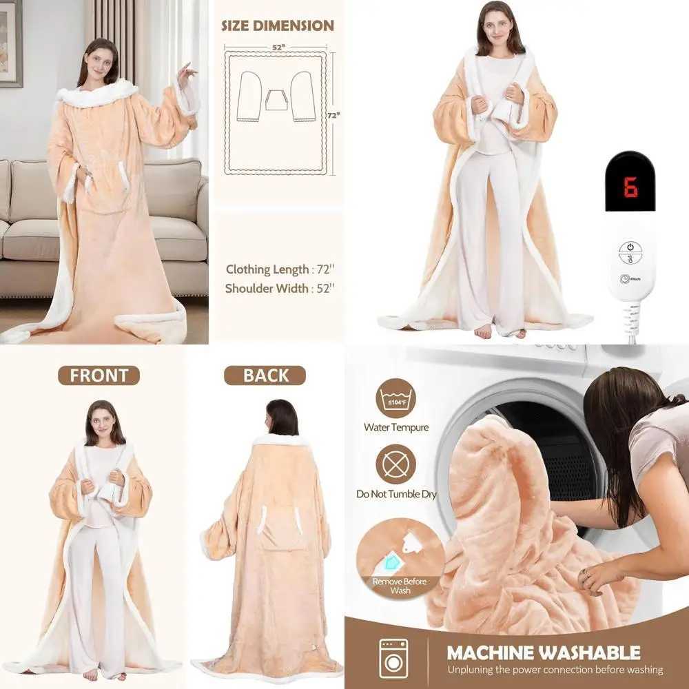 Heated Wearable Blanket with Foot Pocket Electric Blanket with Sleeves Flannel Sherpa Throw 7 Heat and 4 Timer Settings 52 Y251212