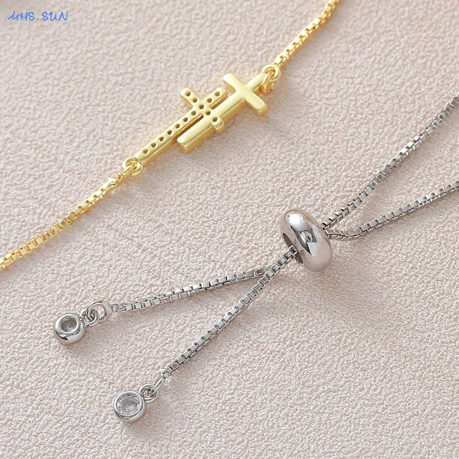 MHSSUN Gold/Silver Color Double Cross Chain s Classic Cubic Zircon Daily Party Jewelry Adjustable For Women Men M251213