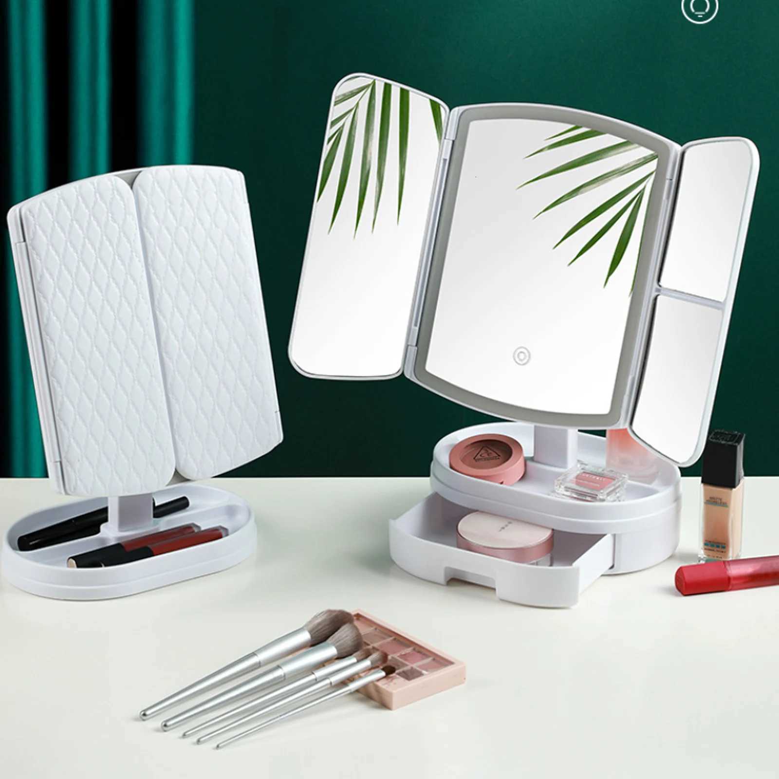 Fill Light Makeup Mirror LED Touch Mirror Desktop LED Light Smart Foldable Makeup Mirror With Drawer For Travel HomeT251213