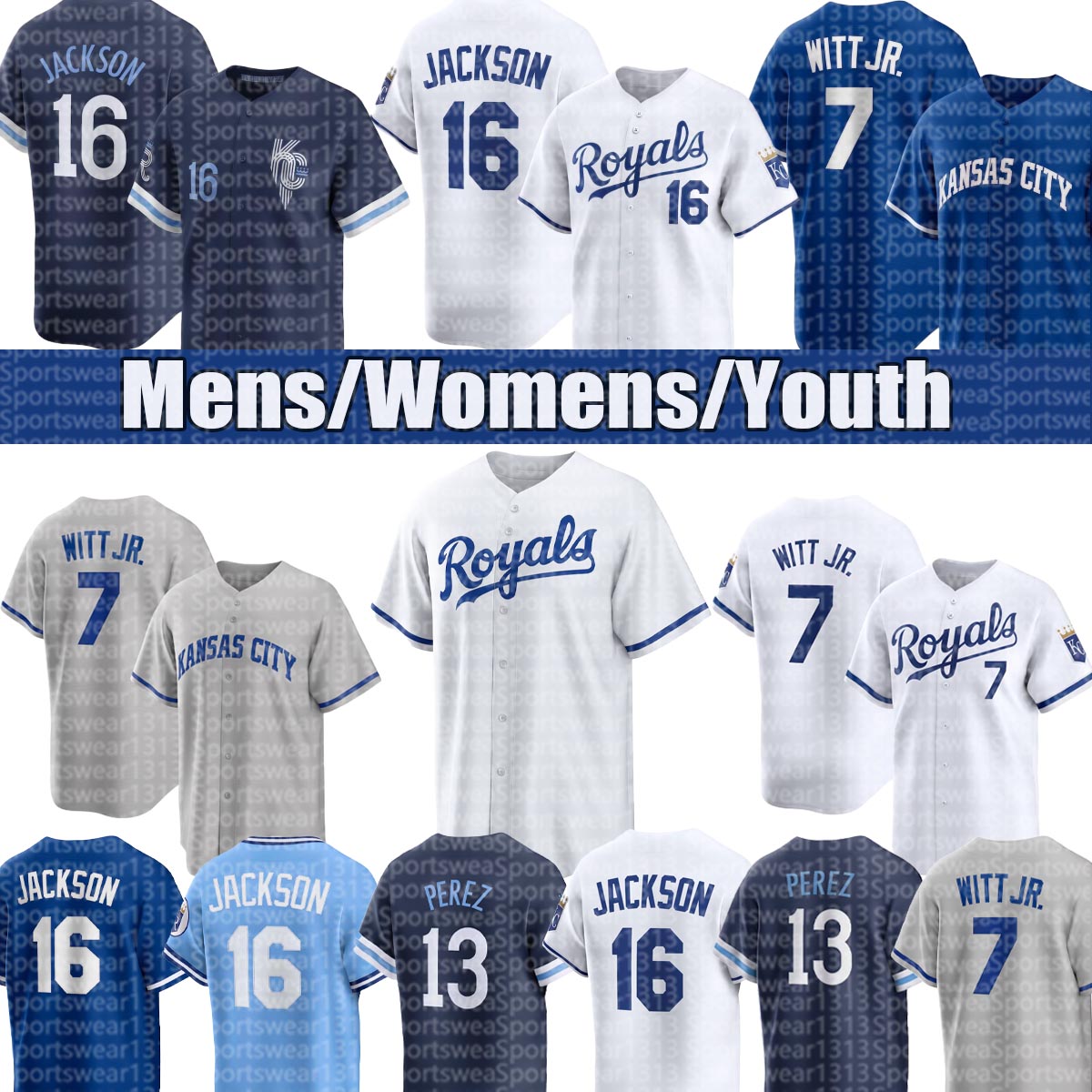 KC Royals Jerseys #7 Bobby Witt Jr. Jersey Pasquantino Cole Ragans MJ Melendez Jonathan India Bo Jackson Baseball Jerseys