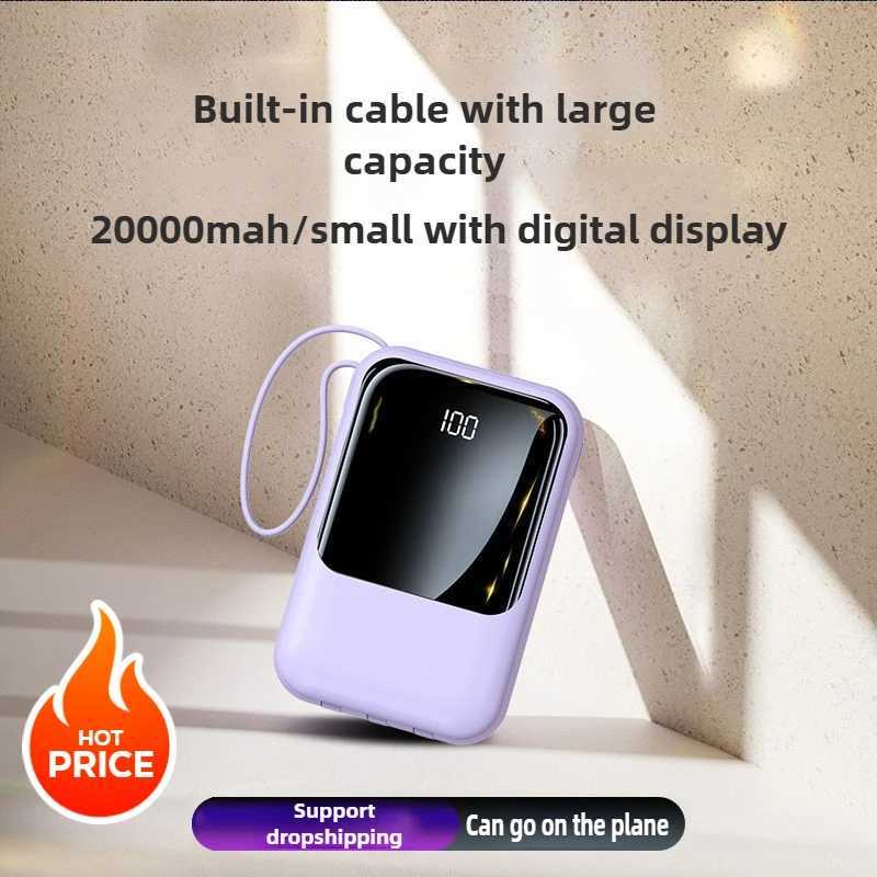 20000mAh Digital Display Power Bank Built in Cable High Capacity Portable H251213