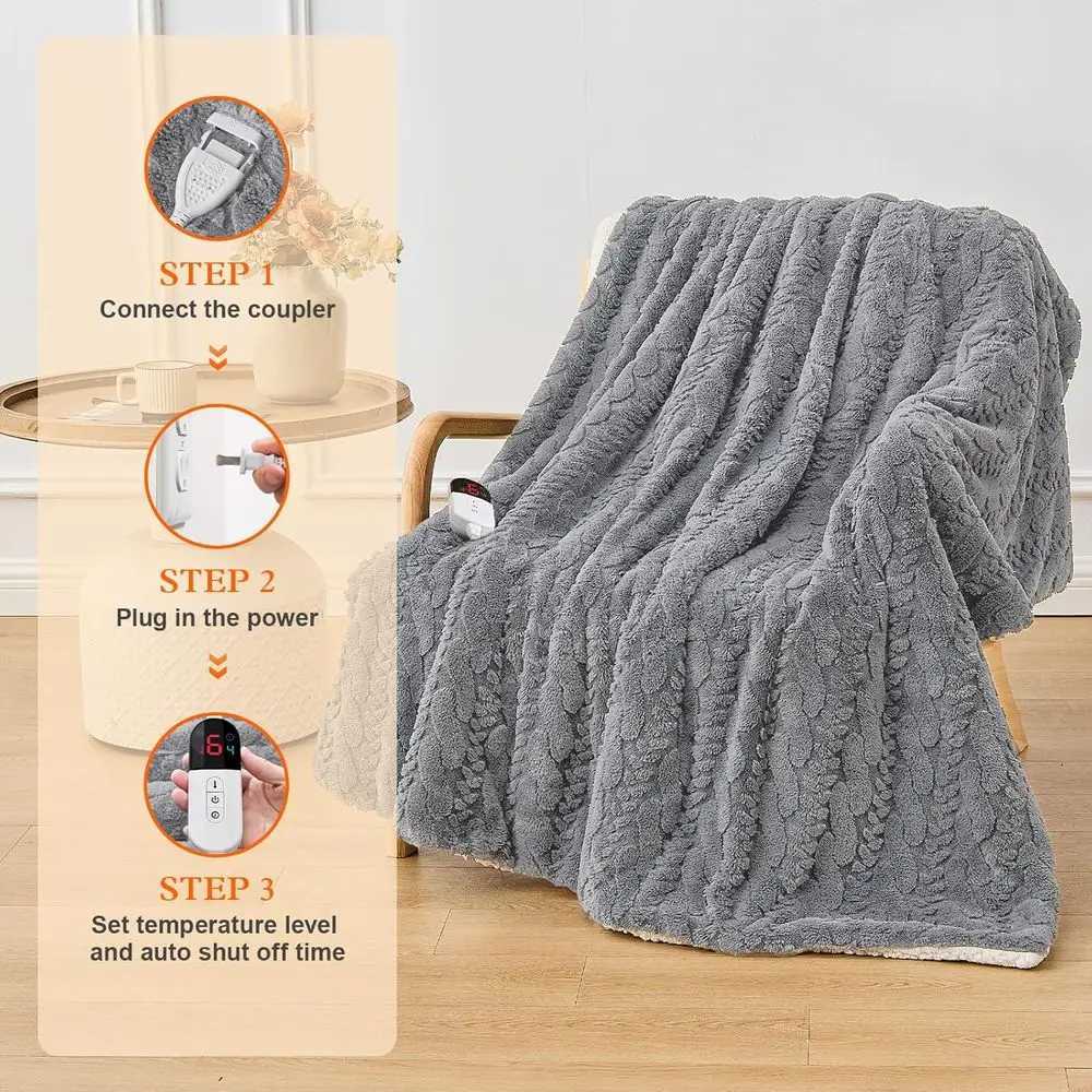 Twin Jacquard Shaggy Sherpa Electric Blanket 62x84 6 Heat Levels 10-Hour Auto-Off Overheat Protection ETL Certified Light Y251212