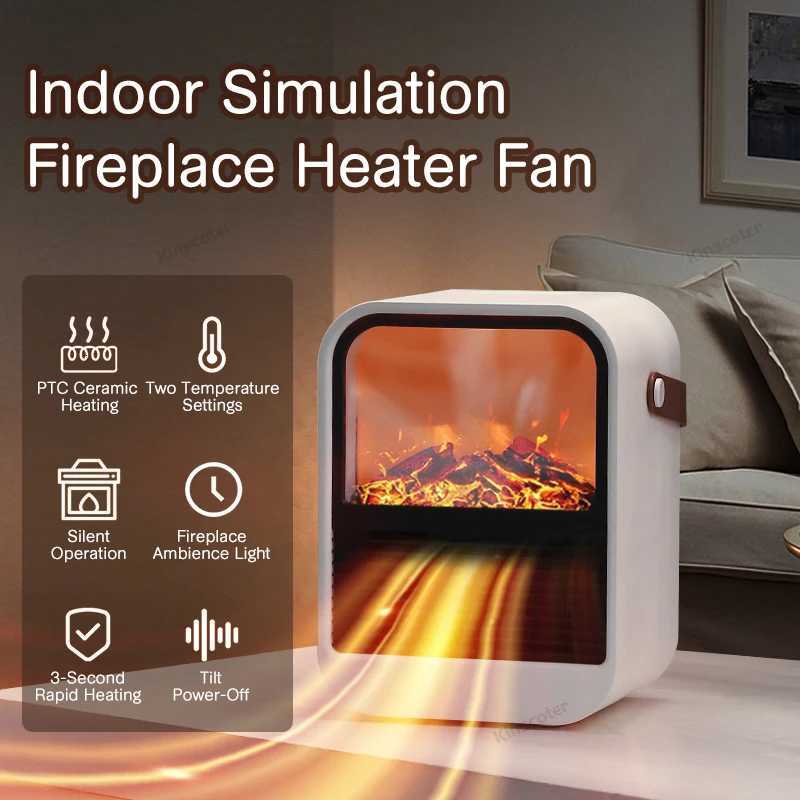 Electric Heater Warm Blower Fan Portable Desktop Household Home Heating Stove Radiator Flame Warmer Machine Y251213