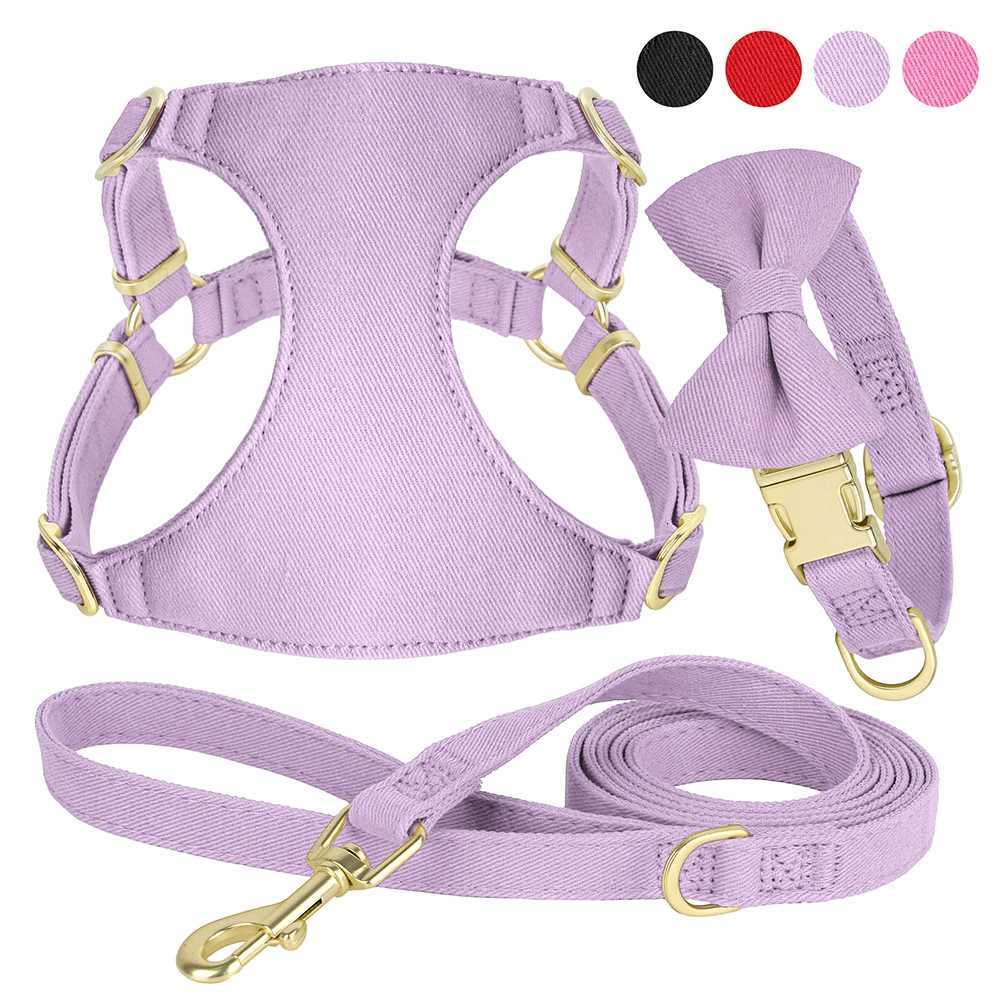 Small Dog Collar Harness Leash Set Cute Dog Collars With Bowknot Adjustable Pet Harnesses Vest for Small Medium Dogs Chihuahua M251213