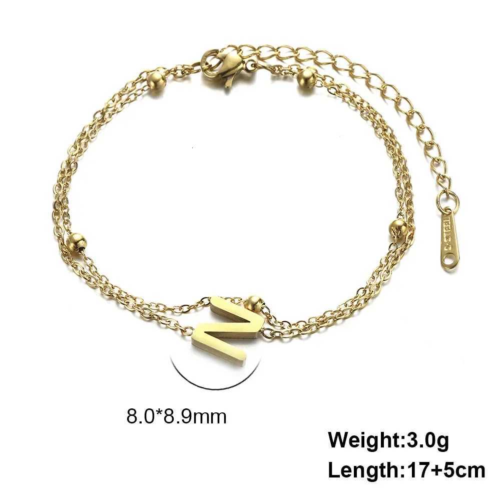 New Fashion A-Z Letter Double Layer s Simple Stainless Steel Gold Silver Color Initials for Women Birthday Gift M251213